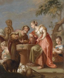Rebecca and Eliezer at the Well by Franz Sebald Unterberger